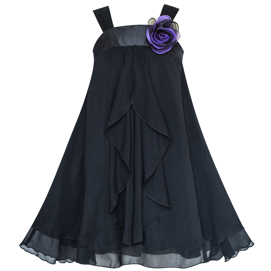 Girls Dress Sleeveless Halter Flower Multi Layer Chiffon Party Size 4-14 Years