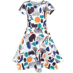 Girls Dress Tree Bird Bear Cartoon Short Sleeve Dress Size 3-12 Years