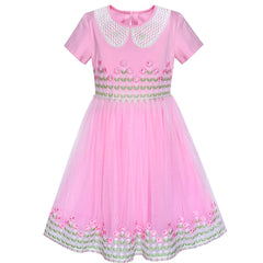 Girls Dress Collar Lace Short Sleeve Birthday Size 5-12 Years