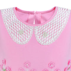 Girls Dress Collar Lace Short Sleeve Birthday Size 5-12 Years