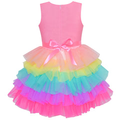 Girls Dress Pink Unicorn Ruffle Rainbow Cake Skirt Size 7-8 Years