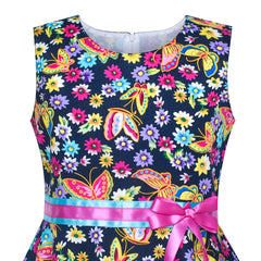 2 Pieces Girls Dress Purple Butterfly Sun Hat Bow Tie Flower Summer Size 4-12 Years
