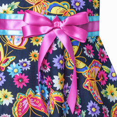 2 Pieces Girls Dress Purple Butterfly Sun Hat Bow Tie Flower Summer Size 4-12 Years