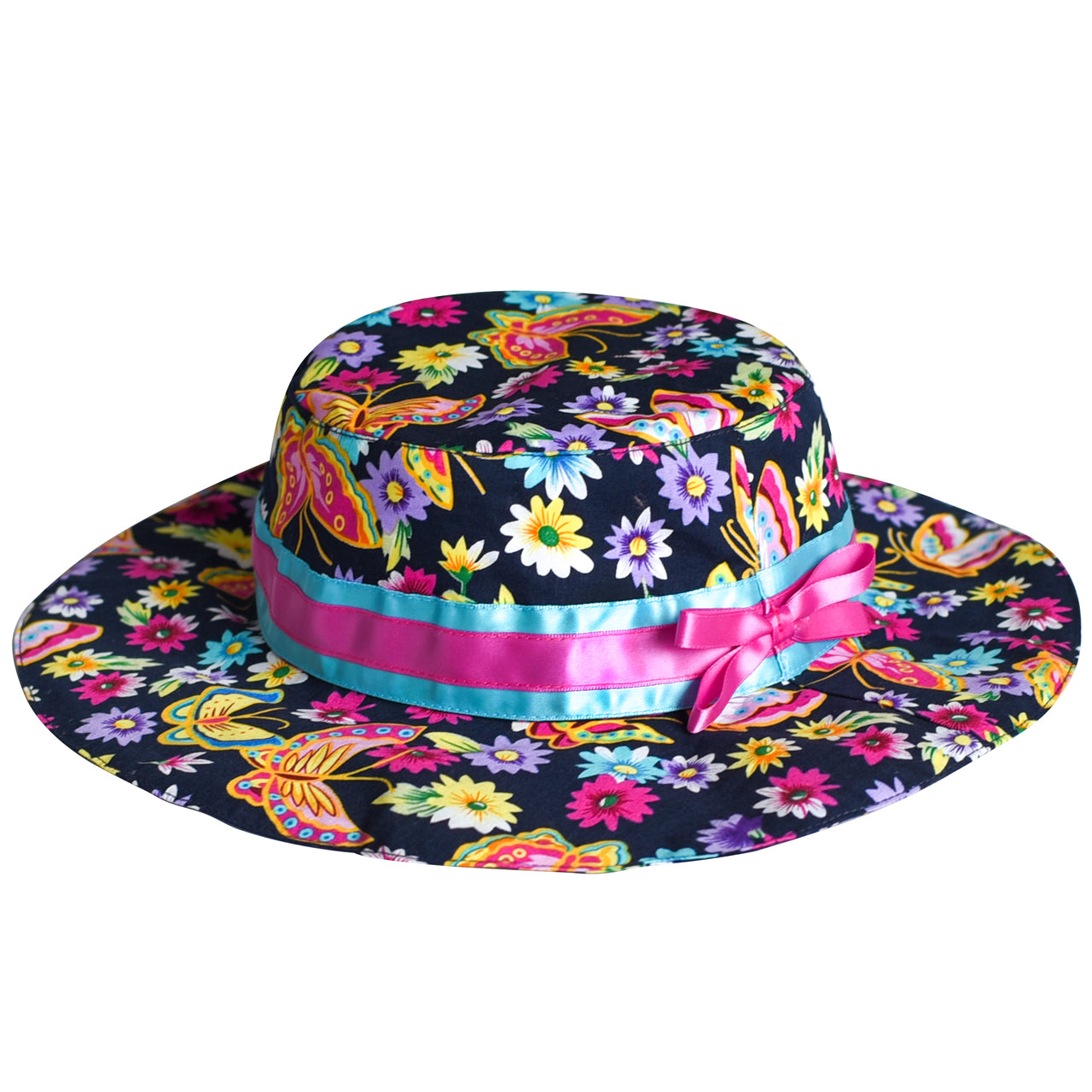 2 Pieces Girls Dress Purple Butterfly Sun Hat Bow Tie Flower Summer Size 4-12 Years