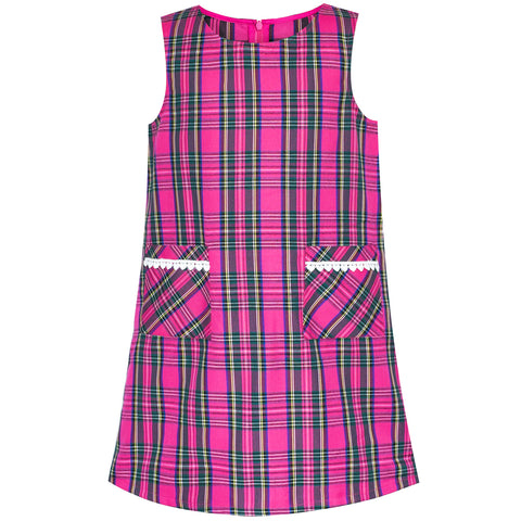 Girls Dress Tartan Back School Uniform Pocket A-line Dress Size 2-10 Years