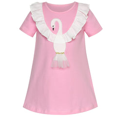 Girls Dress T-shirt Cotton Bird Embroidered Short Sleeve Size 2-6 Years