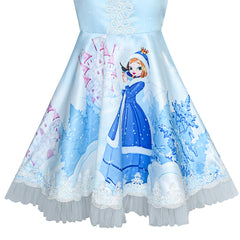 Girls Dress Blue Elsa Anna Snow Castle Party Princess Size 3-8 Years