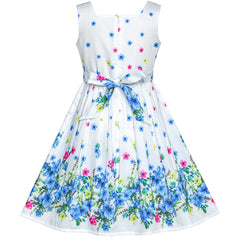 Girls Dress Blue Flower Petal Summer Sundress Size 4-12 Years