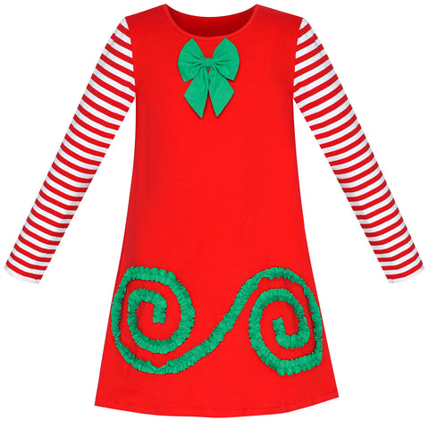 Girls Dress Long Sleeve Christmas Bow Tie Holiday Party Size 2-12 Years