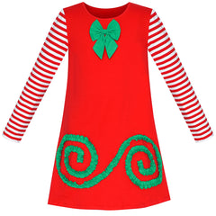 Girls Dress Long Sleeve Christmas Bow Tie Holiday Party Size 2-12 Years