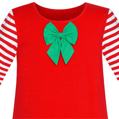 Girls Dress Long Sleeve Christmas Green Bow Tie Holiday Party Size 6-12 Years