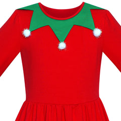 Girls Dress Christmas Tree Pompoms Long Sleeve New Year Size 5-10 Years