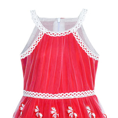 Girls Dress Red Butterfly Embroidered Halter Dress Size 5-12 Years