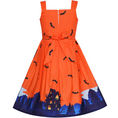 Girls Dress Halloween Ghost Bats Witch Pumpkin Party Costume Size 2-8 Years