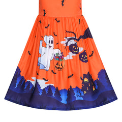 Girls Dress Halloween Ghost Bats Witch Pumpkin Party Costume Size 2-8 Years