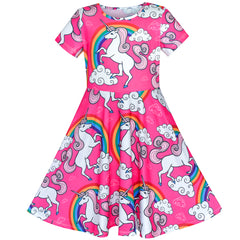 Girls Dress Unicorn Rainbow Short Sleeve Casual Dress Size 6-12 Years