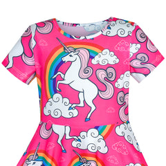 Girls Dress Unicorn Rainbow Short Sleeve Casual Dress Size 6-12 Years