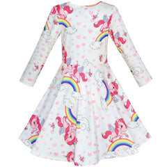 Girls Dress Unicorn Rainbow Long Sleeve Casual Dress Size 3-10 Years