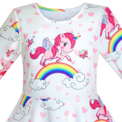 Girls Dress Unicorn Rainbow Long Sleeve Casual Dress Size 3-10 Years