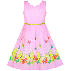 Girls Dress Pink Butterfly Scallop Neckline Size 4-12 Years