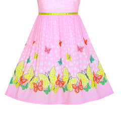Girls Dress Pink Butterfly Scallop Neckline Size 4-12 Years