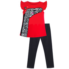 Girls Outfit Set Tee And Pants Zebra Clothing Set Size 2-10 Years
