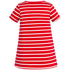 Girls Dress Flower Embroidered Stripe Short Sleeve Size 2-12 Years