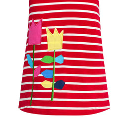 Girls Dress Flower Embroidered Stripe Short Sleeve Size 2-12 Years