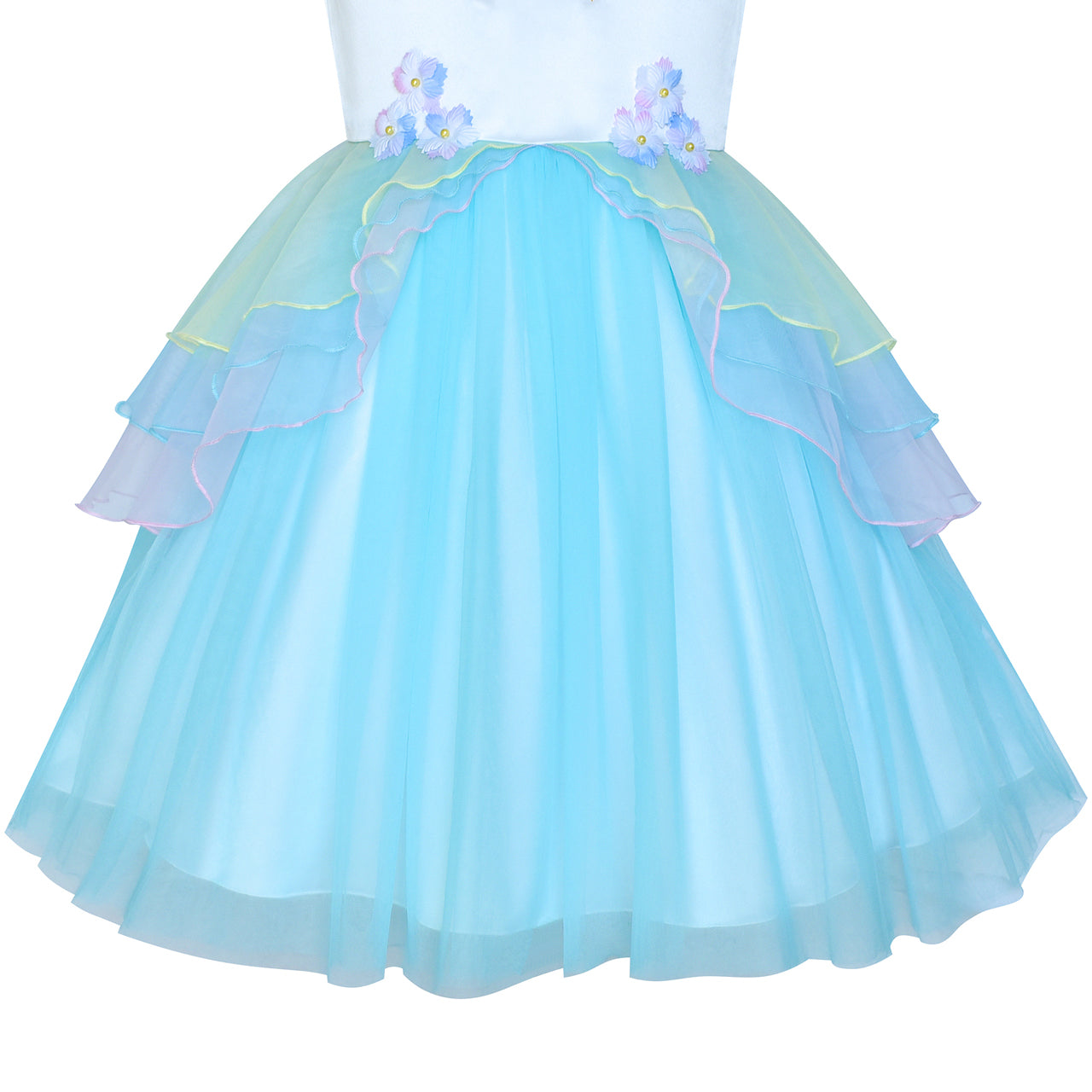 Girls Dress Blue Unicorn Costume Cosplay Princess Halloween Party Size 4-10 Years