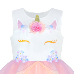 Girls Dress Blush Pink Unicorn Costume Cosplay Princess Halloween Party Size 4-10 Years