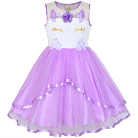 Girls Dress Unicorn Costume Halloween Purple Tutu Princess Size 4-10 Years