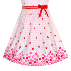 Girls Dress Pink Flower Cotton Sleeveless Sundress Size 4-12 Years