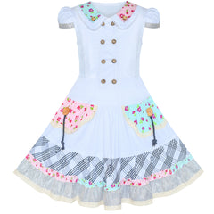 Girls Dress Button Casual Short Sleeve Everyday Size 6-14 Years