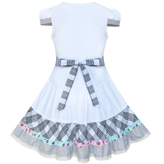 Girls Dress White Button Casual Short Sleeve Everyday Size 6-14 Years