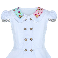 Girls Dress White Button Casual Short Sleeve Everyday Size 6-14 Years