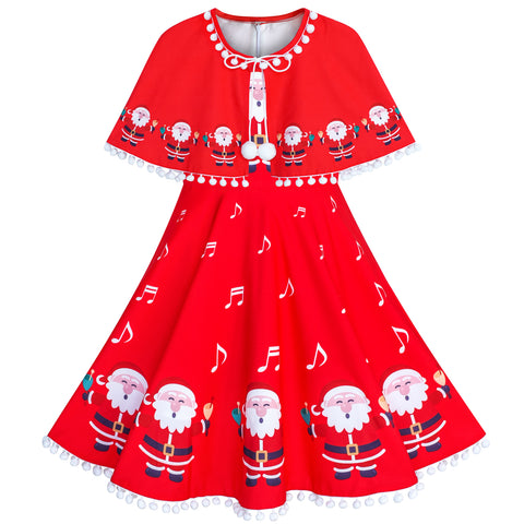 Girls Dress Santa Red Cape Cloak Christmas New Year Size 4-14 Years