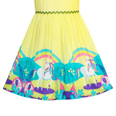 Girls Dress Unicorn Rainbow Cartoon Yellow Princess Size 4-12 Years
