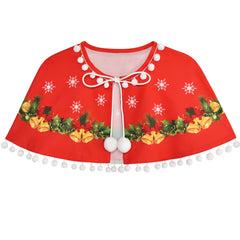 Girls Dress Jingle Bell Red Cape Cloak Christmas New Year Size 4-14 Years
