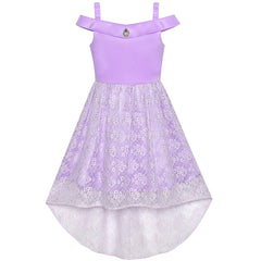 Girls Dress Off Shoulder Hi-low Skirt Bridesmaid Size 4-14 Years