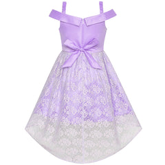 Girls Dress Off Shoulder Hi-low Skirt Bridesmaid Size 4-14 Years