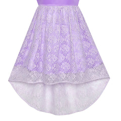 Girls Dress Purple Off Shoulder Hi-low Skirt Bridesmaid Size 7-14 Years