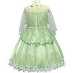 Girls Dress Green Cape Pearl Belt Wedding Party Size 3-14 Years