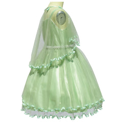 Girls Dress Green Cape Pearl Belt Wedding Party Size 3-14 Years