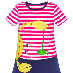 Girls Dress Cotton Crab Fish Embroidered Short Sleeve Size 2-6 Years