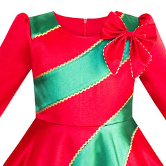 Girls Dress Christmas Xmas Red Green New Year Party Size 6-12 Years