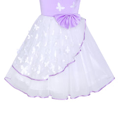 Flower Girls Dress Purple And White Butterfly Pageant Size 6-12 Years