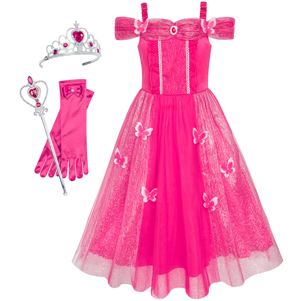 Girls Dress Butterfly Princess Accessories Crown Magic Wand Size 6-12 Years
