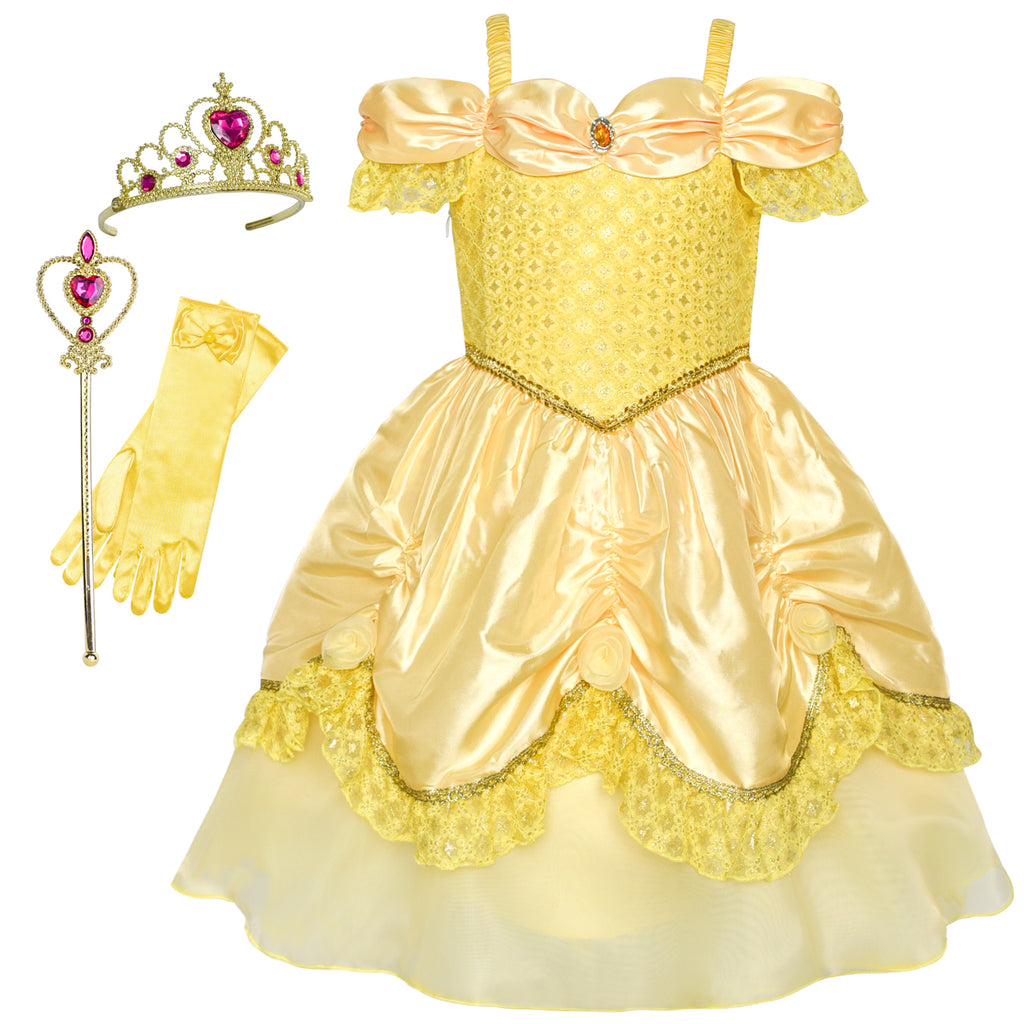 Girls Dress Belle Costume Accessories Crown Magic Wand Size 3-8 Years