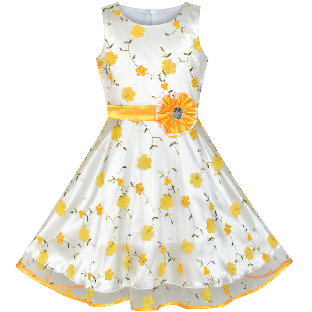 Girls Dress Yellow Floral Tulle Birthday Party Wedding Size 4-12 Years