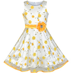 Girls Dress Yellow Floral Tulle Birthday Party Wedding Size 4-12 Years